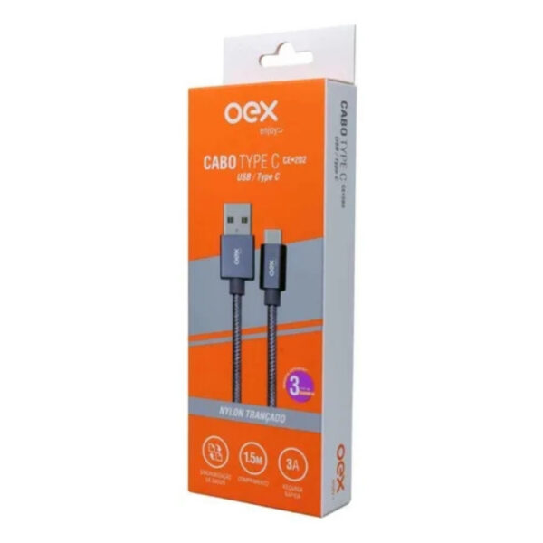 Cabo tipo c + usb CE202 nylon tançado 1.5M 3amperes - OEX