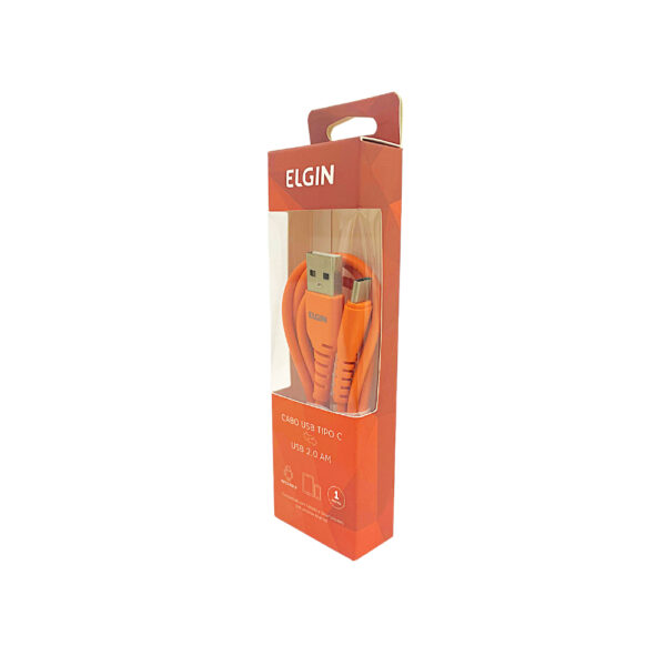 Cabo Carregador Elgin USB-C, 1 Metro, 2.0A, Laranja