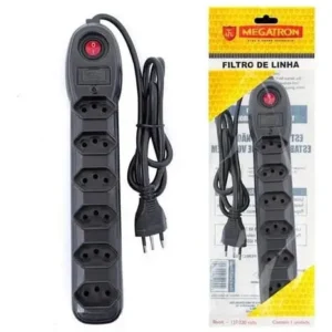Extensão filtro de linha 6 tomadas bivolt preto c/ cabo 3 metros preto Megatron