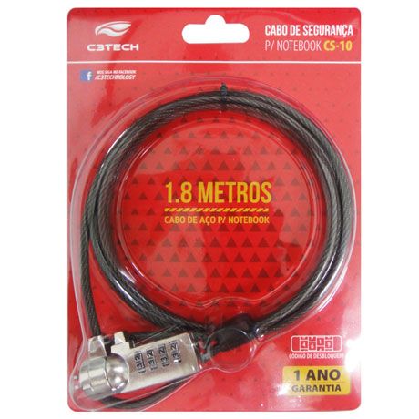 TRAVA PARA NOTEBOOK COM SENHA CS-10 1.8M - C3 TECH - Imagem 2